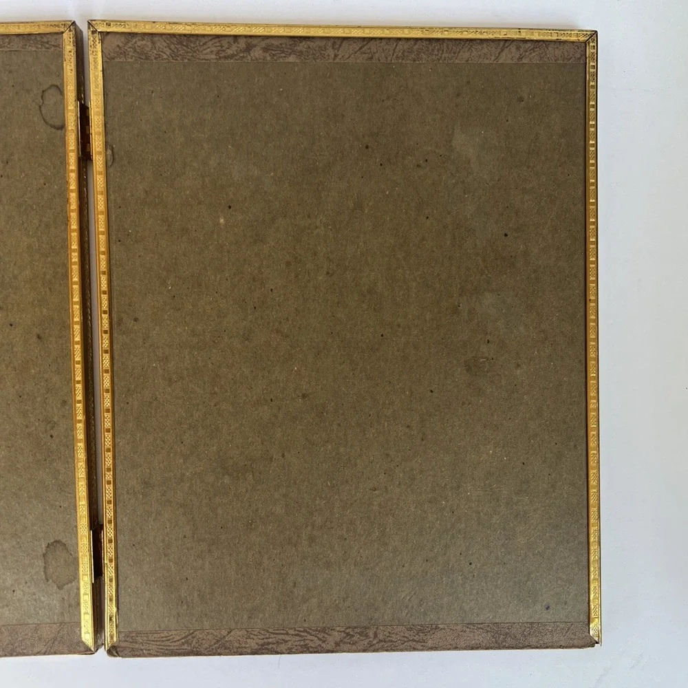 VTG Gold Tone Brass Bi Fold Double Hinged Picture Frame Holds Two 8x10 Photos